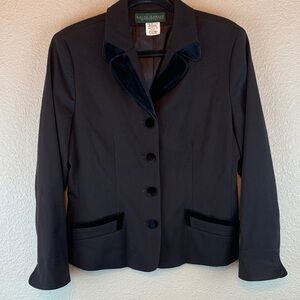 Harvé Bernard women’s black wool blend blazer sz 12 velvet trim career work